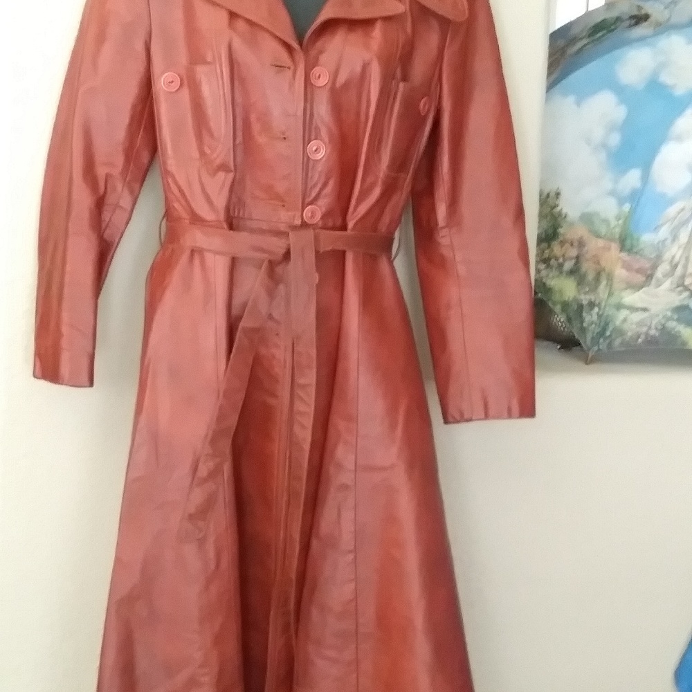 Ladies Brown Leather Long Coat - Picture 4 of 14